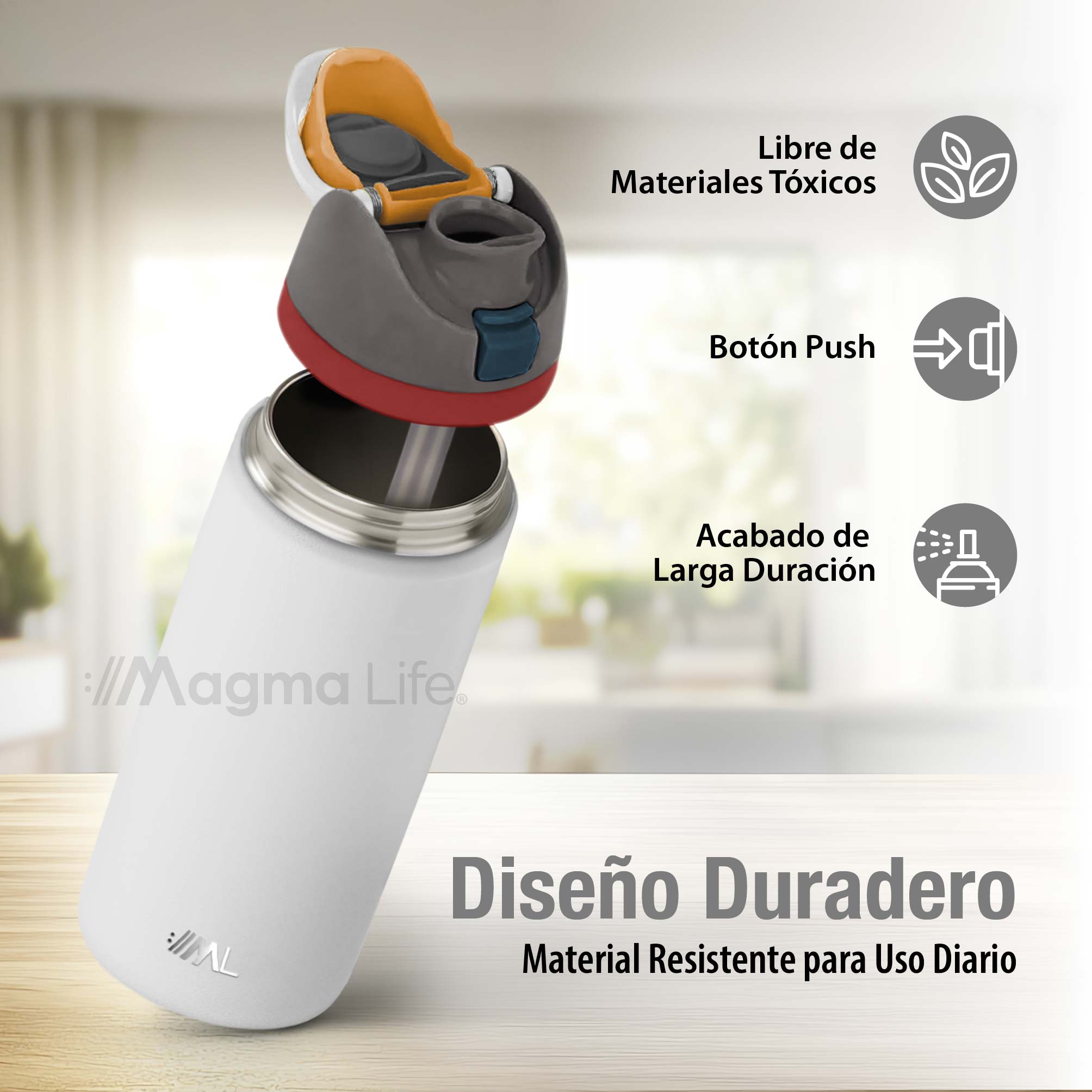 Foto 4 pulgar | Magma Life Termo Acero Inoxidable 946ml(32oz), Material Seguro Y Resistente, Tapa Con Botón Y Cerradura, Asa Integrada