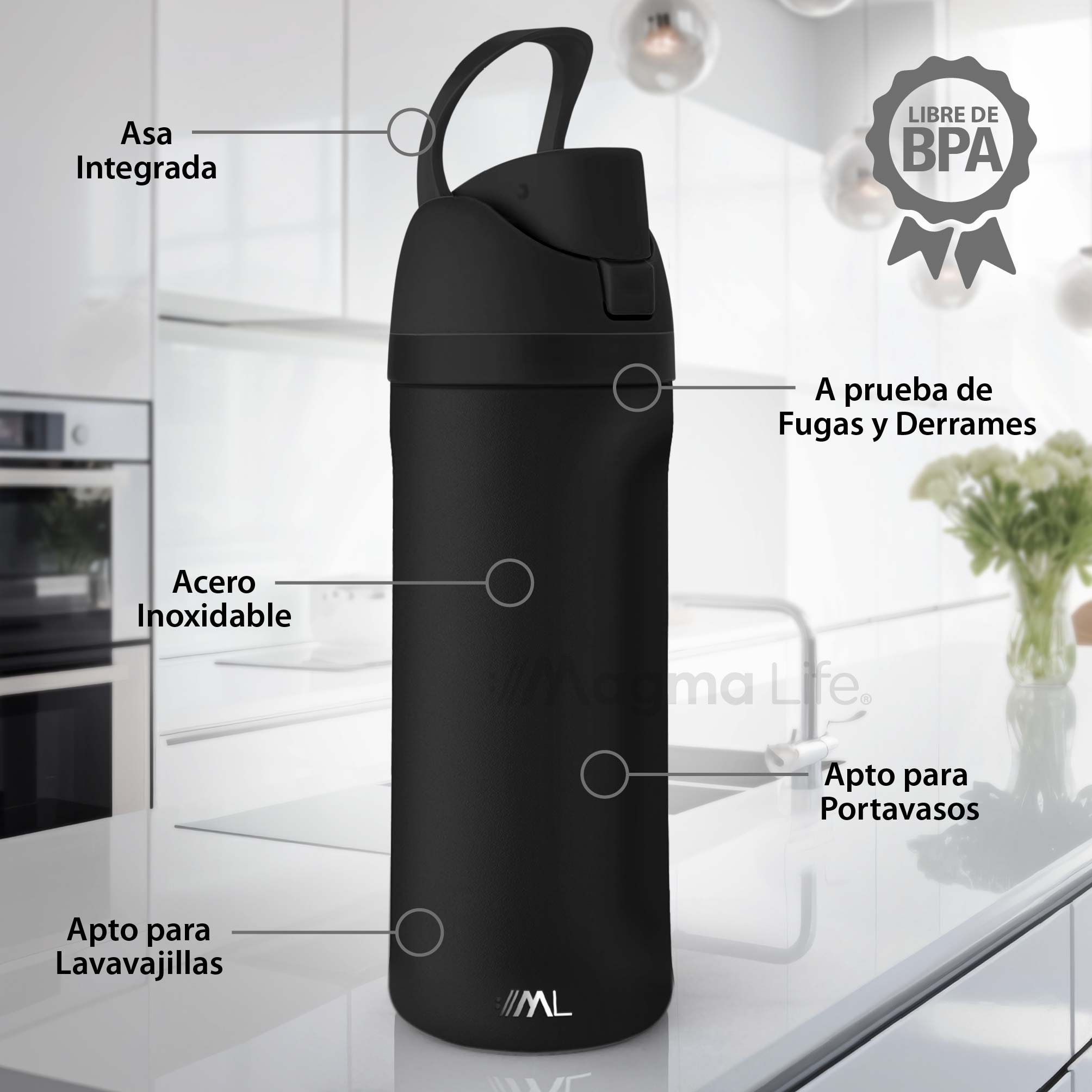 Foto 3 pulgar | Magma Life Termo Acero Inoxidable 710ml(24oz), Material Seguro Y Resistente, Tapa Con Botón Y Cerradura, Asa Integrada