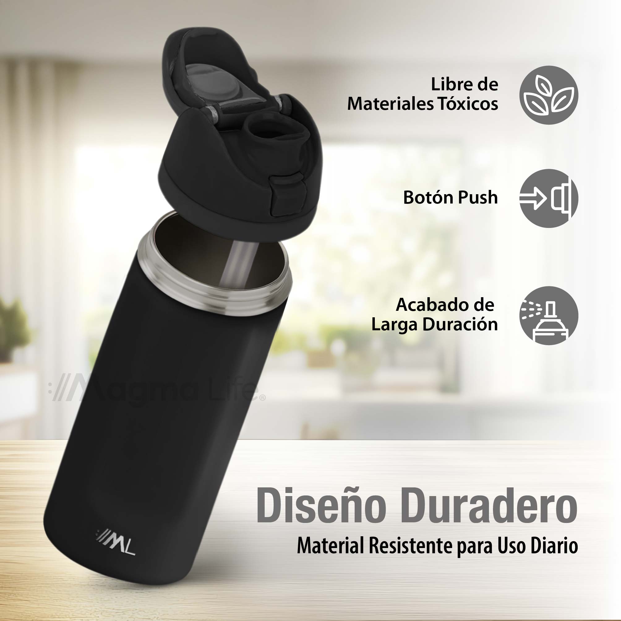 Foto 4 pulgar | Magma Life Termo Acero Inoxidable 710ml(24oz), Material Seguro Y Resistente, Tapa Con Botón Y Cerradura, Asa Integrada