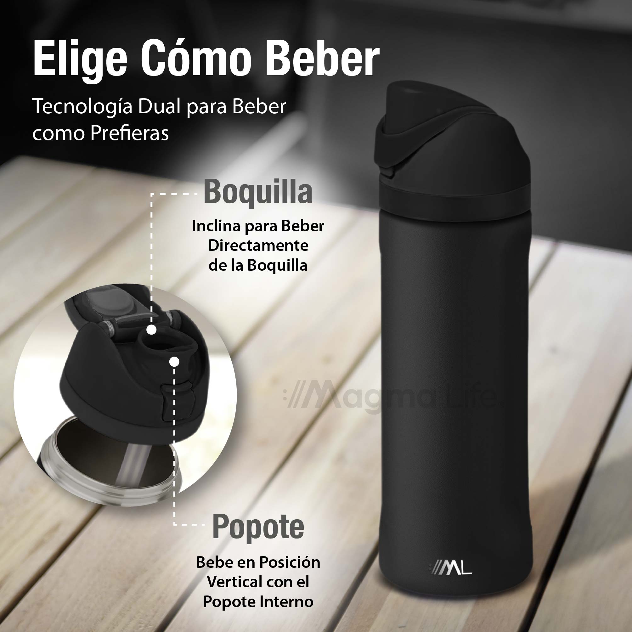 Foto 4 | Magma Life Termo Acero Inoxidable 710ml(24oz), Material Seguro Y Resistente, Tapa Con Botón Y Cerradura, Asa Integrada