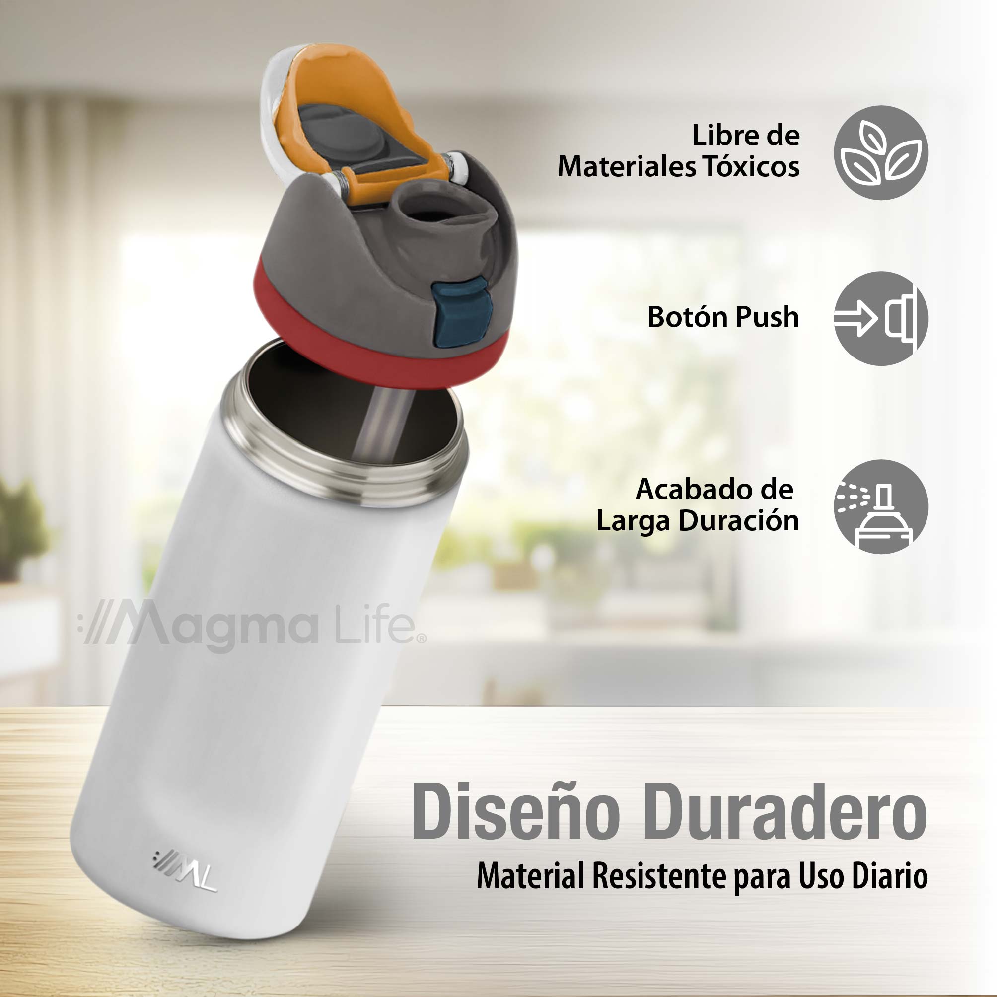 Foto 3 | Magma Life Termo Acero Inoxidable 710ml(24oz), Material Seguro Y Resistente, Tapa Con Botón Y Cerradura, Asa Integrada