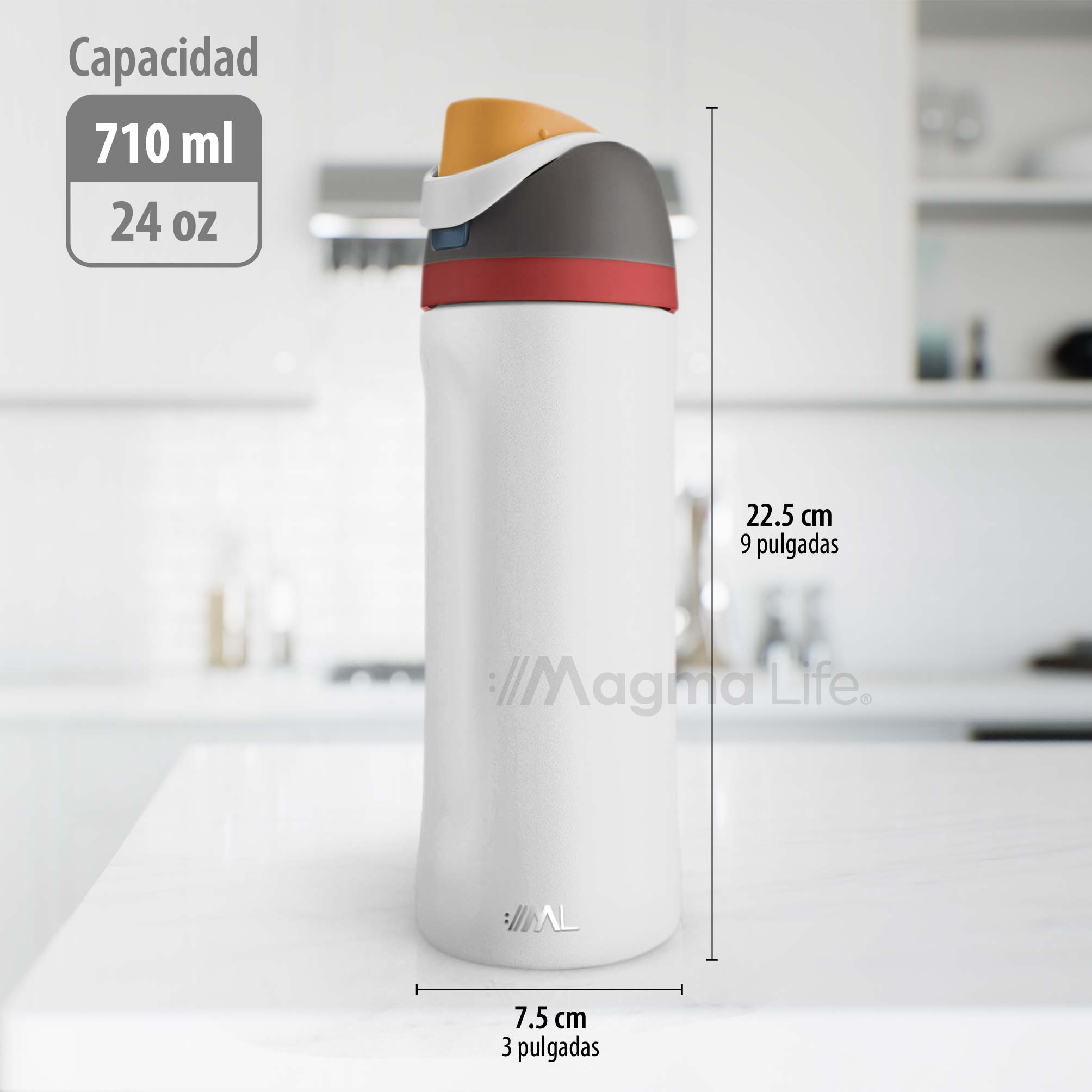 Foto 7 | Magma Life Termo Acero Inoxidable 710ml(24oz), Material Seguro Y Resistente, Tapa Con Botón Y Cerradura, Asa Integrada