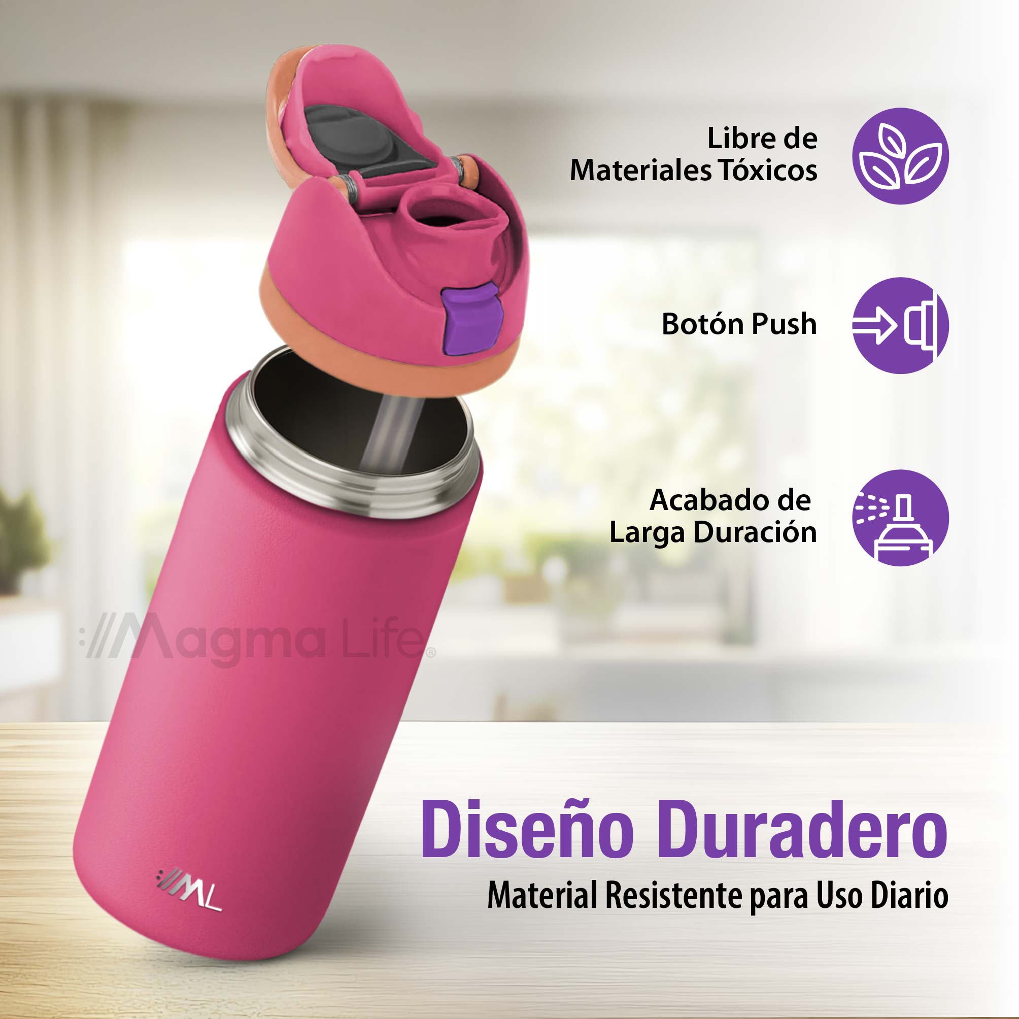 Foto 4 pulgar | Magma Life Termo Acero Inoxidable 946ml(32oz), Material Seguro Y Resistente, Tapa Con Botón Y Cerradura, Asa Integrada