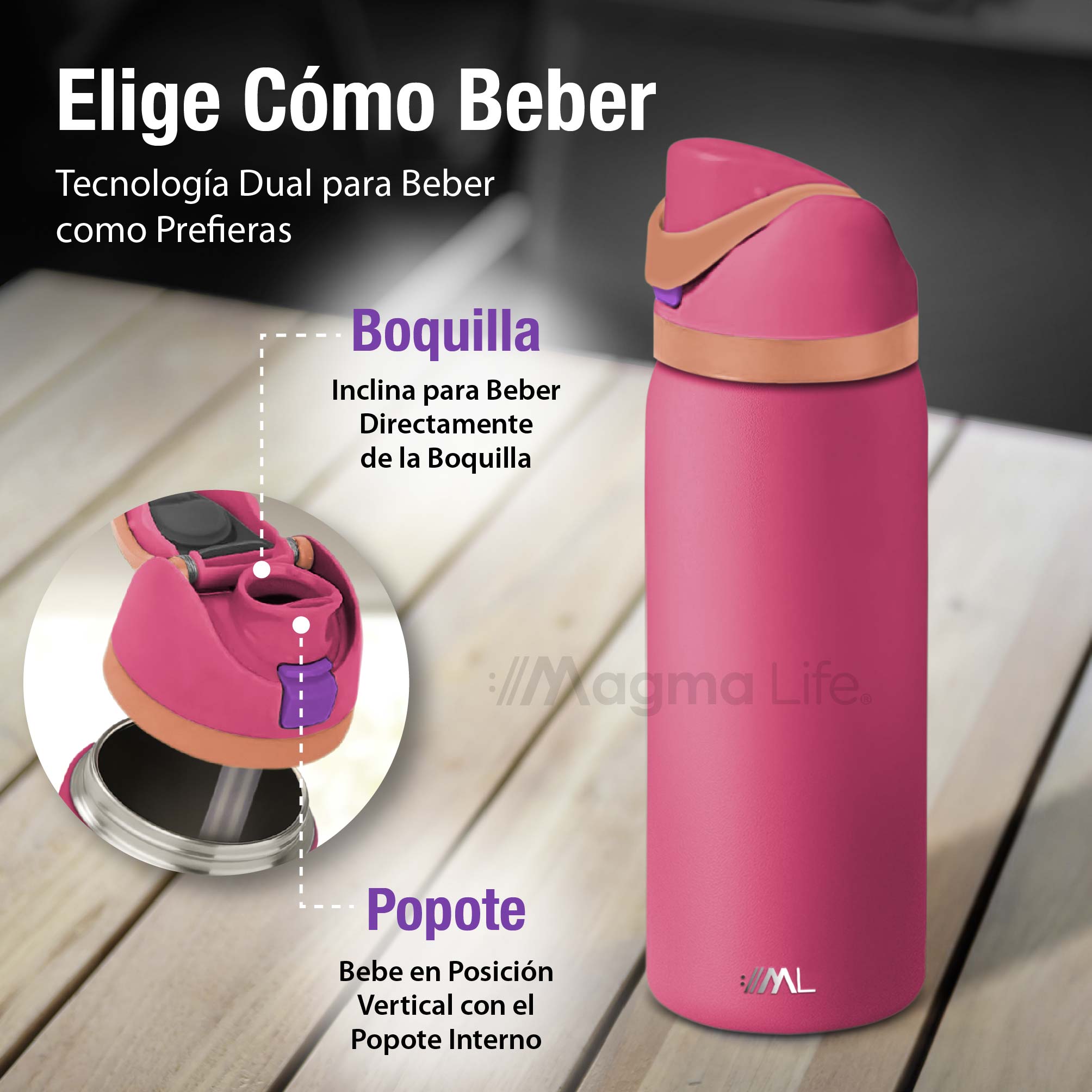 Foto 6 pulgar | Magma Life Termo Acero Inoxidable 946ml(32oz), Material Seguro Y Resistente, Tapa Con Botón Y Cerradura, Asa Integrada