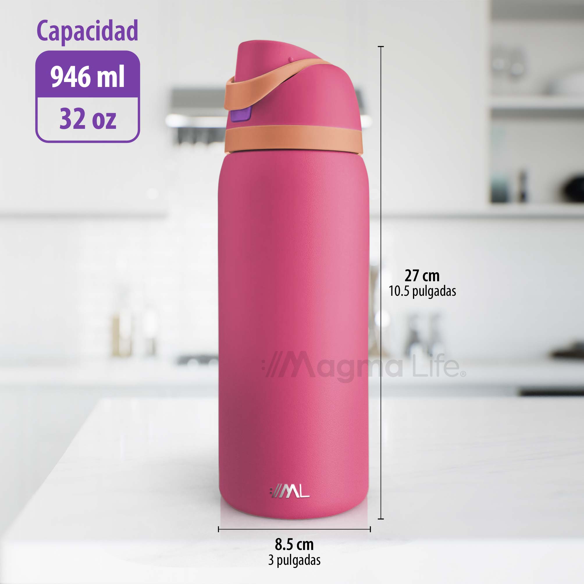 Foto 8 pulgar | Magma Life Termo Acero Inoxidable 946ml(32oz), Material Seguro Y Resistente, Tapa Con Botón Y Cerradura, Asa Integrada