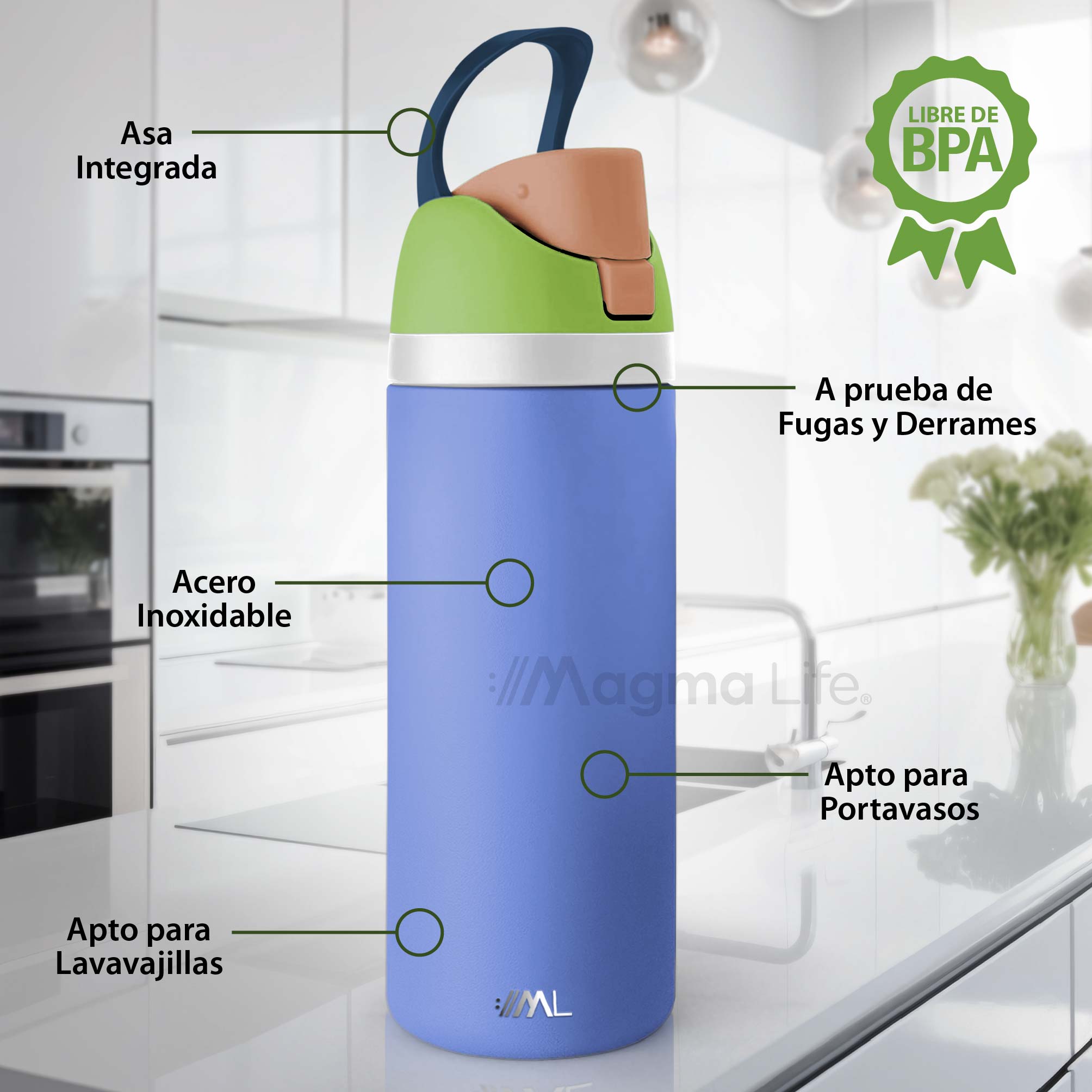 Foto 3 pulgar | Magma Life Termo Acero Inoxidable 946ml(32oz), Material Seguro Y Resistente, Tapa Con Botón Y Cerradura, Asa Integrada