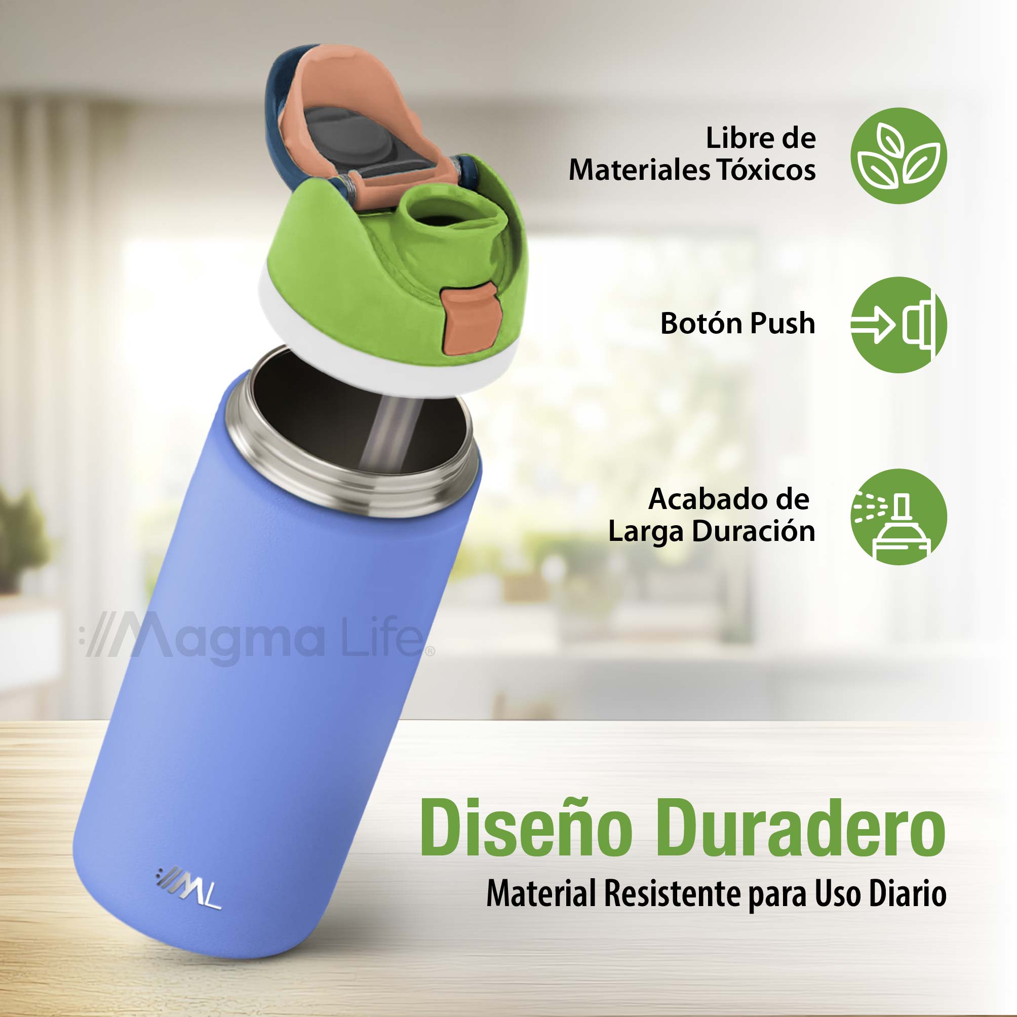 Foto 4 pulgar | Magma Life Termo Acero Inoxidable 946ml(32oz), Material Seguro Y Resistente, Tapa Con Botón Y Cerradura, Asa Integrada