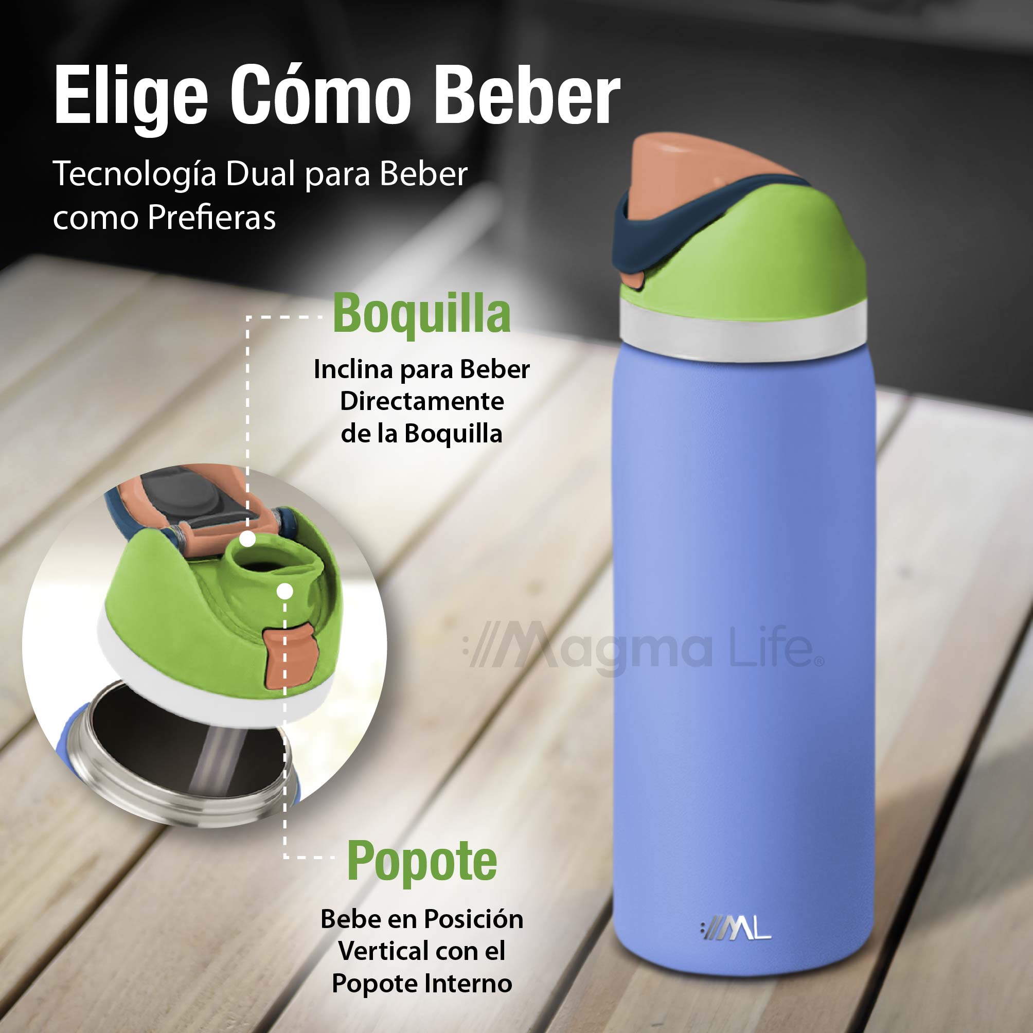 Foto 5 pulgar | Magma Life Termo Acero Inoxidable 946ml(32oz), Material Seguro Y Resistente, Tapa Con Botón Y Cerradura, Asa Integrada