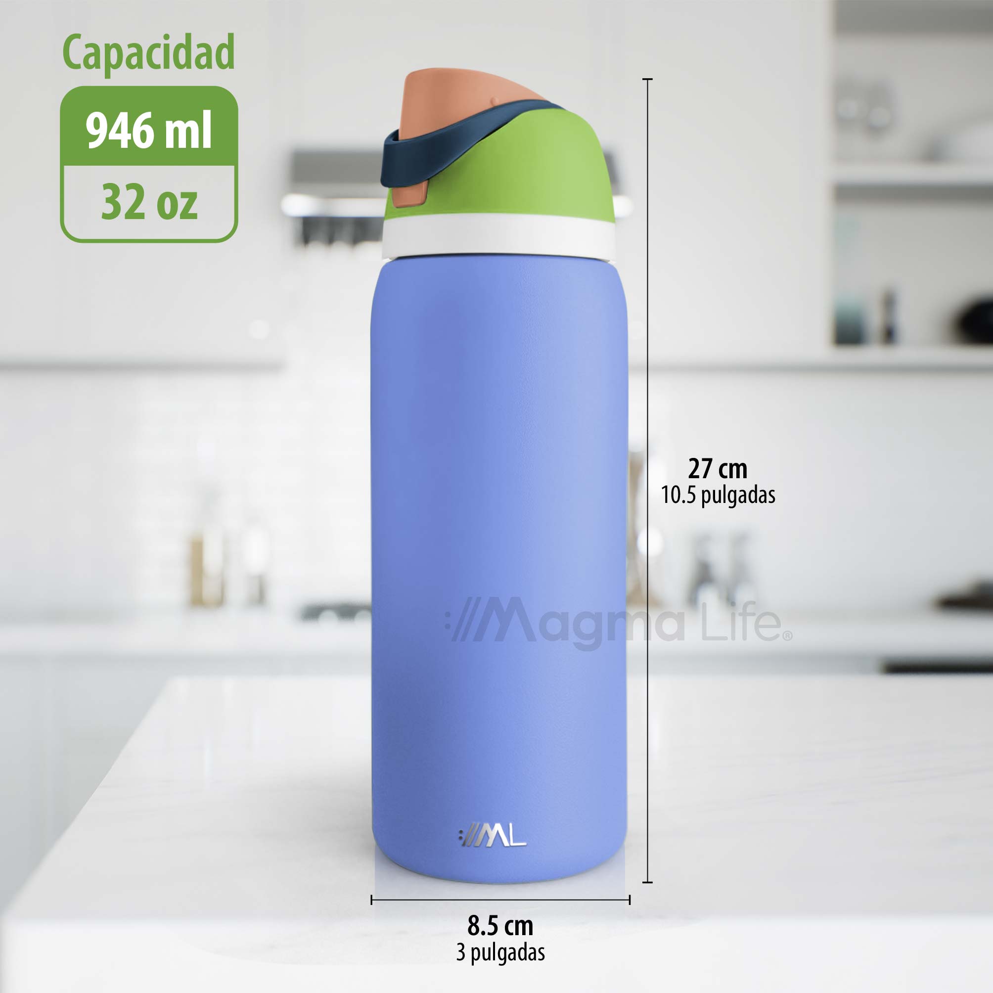Foto 8 pulgar | Magma Life Termo Acero Inoxidable 946ml(32oz), Material Seguro Y Resistente, Tapa Con Botón Y Cerradura, Asa Integrada