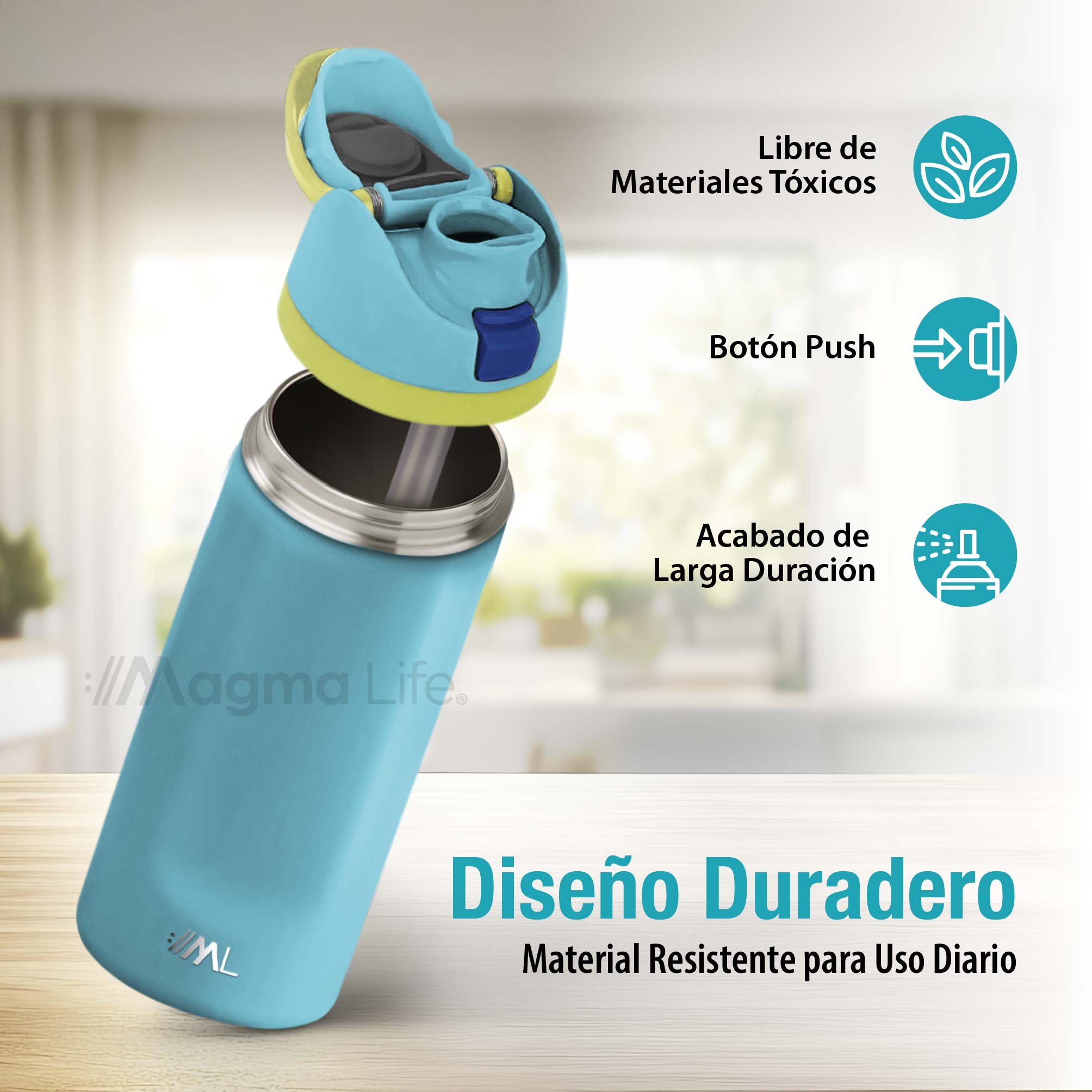 Foto 4 pulgar | Magma Life Termo Acero Inoxidable 710ml(24oz), Material Seguro Y Resistente, Tapa Con Botón Y Cerradura, Asa Integrada
