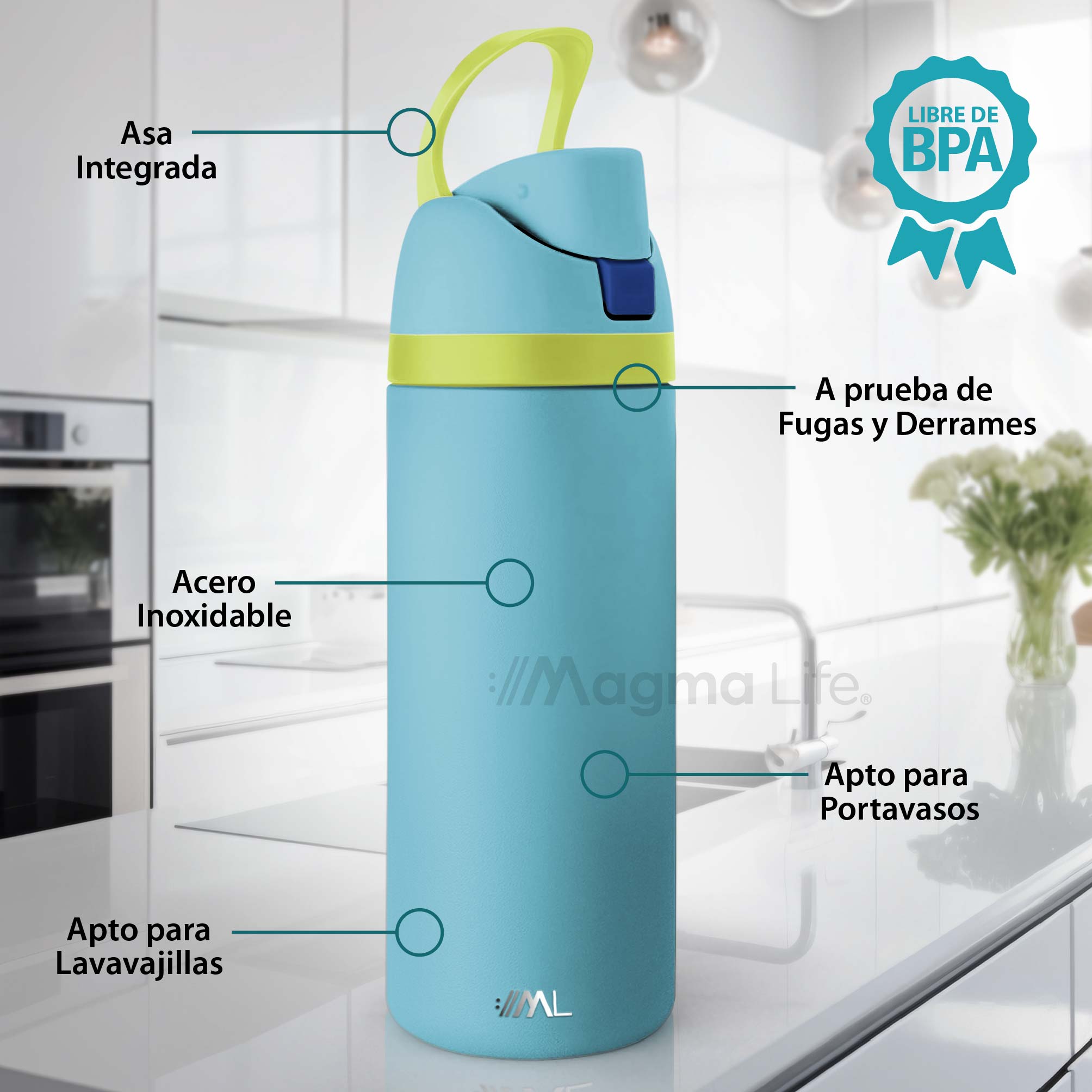 Foto 3 pulgar | Magma Life Termo Acero Inoxidable 946ml(32oz), Material Seguro Y Resistente, Tapa Con Botón Y Cerradura, Asa Integrada