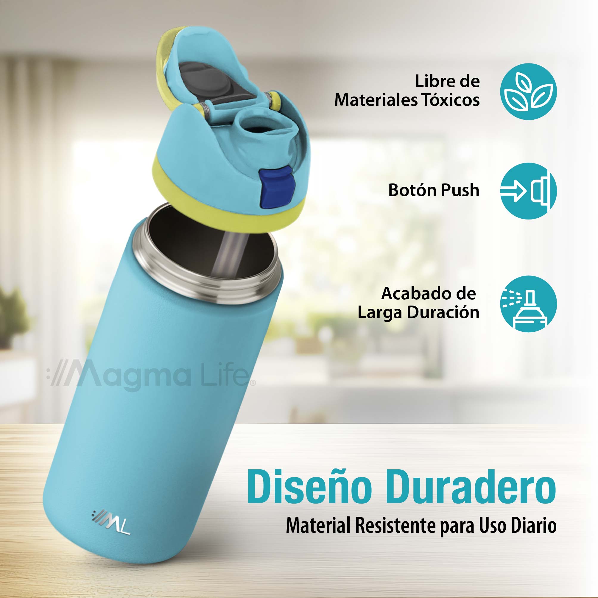 Foto 4 pulgar | Magma Life Termo Acero Inoxidable 946ml(32oz), Material Seguro Y Resistente, Tapa Con Botón Y Cerradura, Asa Integrada