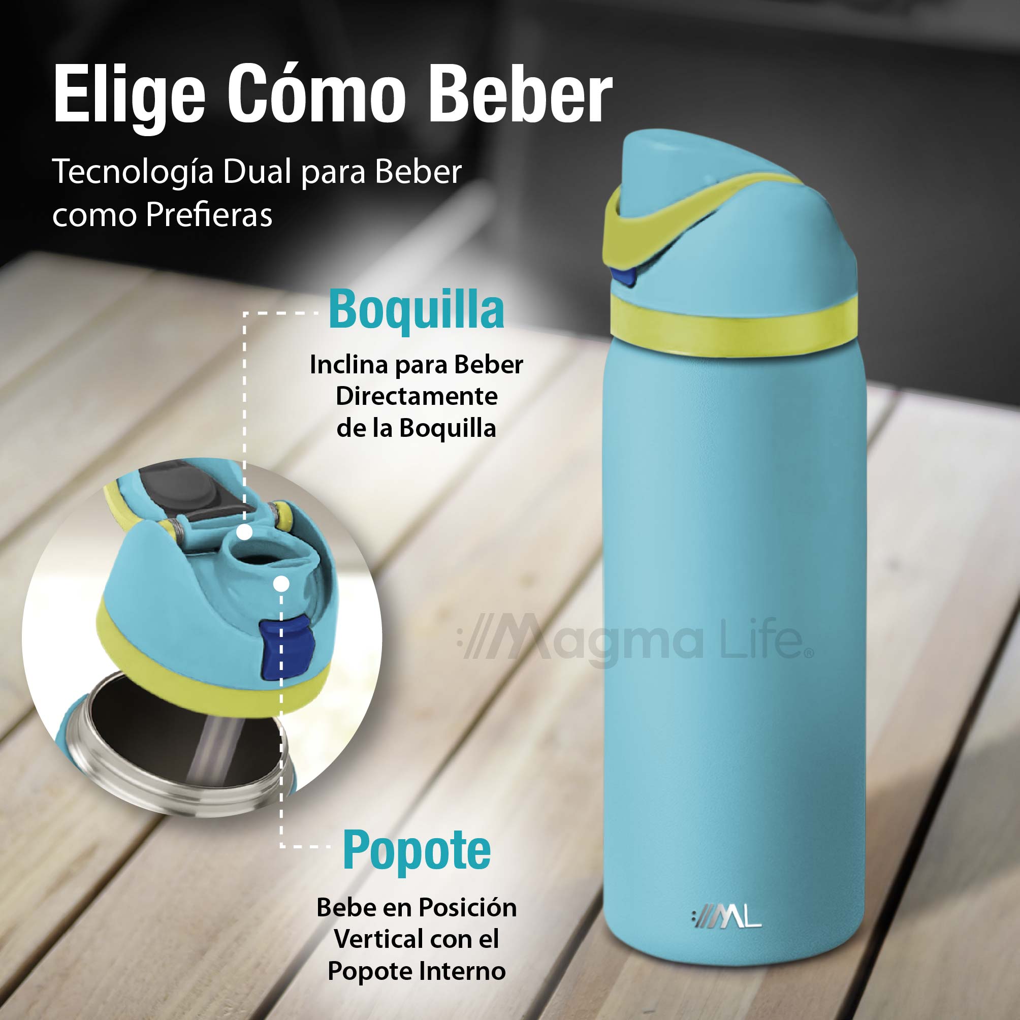 Foto 5 pulgar | Magma Life Termo Acero Inoxidable 946ml(32oz), Material Seguro Y Resistente, Tapa Con Botón Y Cerradura, Asa Integrada