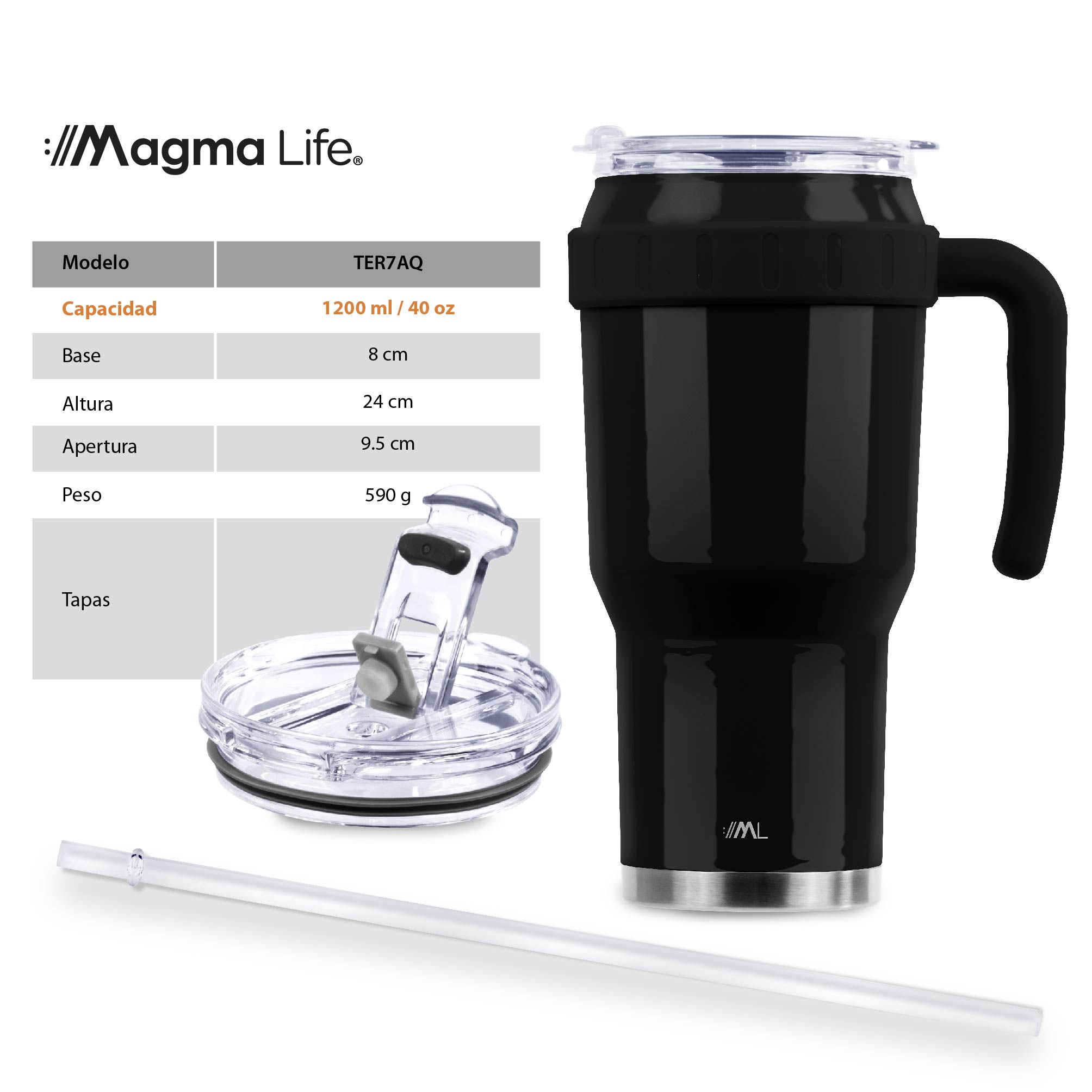 Foto 2 | Magma Life Termo Para Café Y Agua, Botella Térmica De Acero Inoxidable 40 Oz (1200 Ml) (negro)