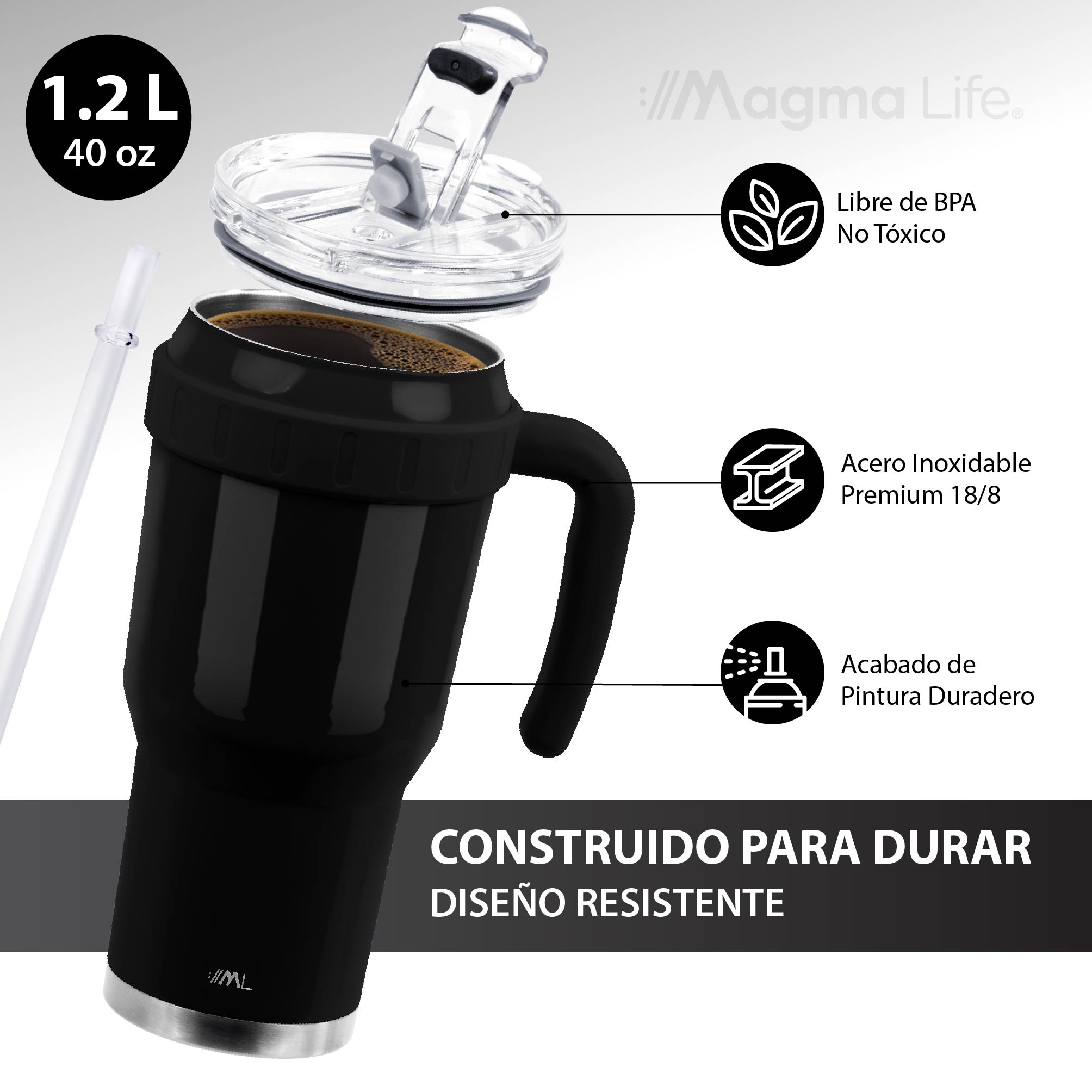 Foto 4 pulgar | Magma Life Termo Para Café Y Agua, Botella Térmica De Acero Inoxidable 40 Oz (1200 Ml) (negro)