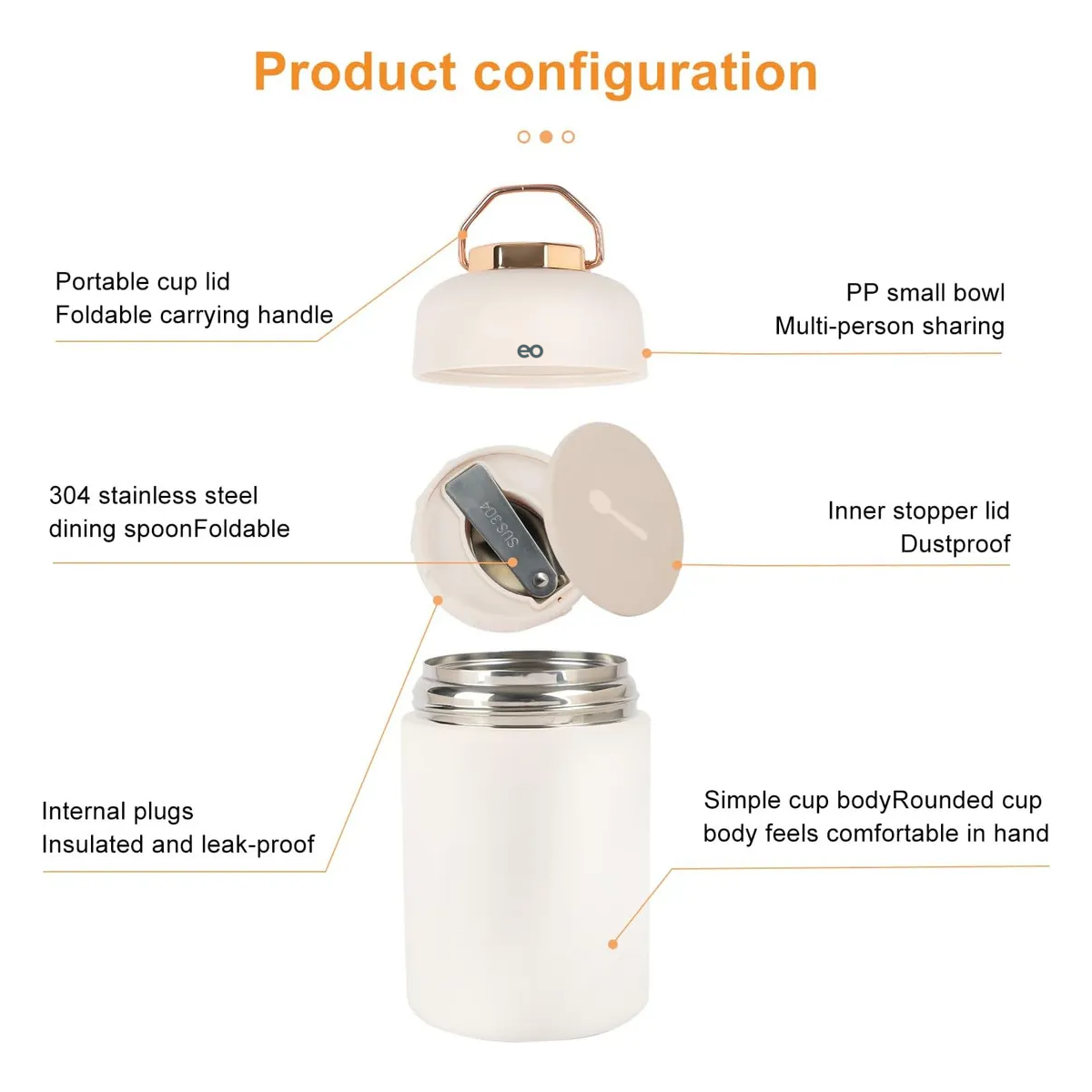 Foto 3 | Termo Portátil Comida Caliente Fría 600ml Eo Safe Imports Esi-19426 Blanco