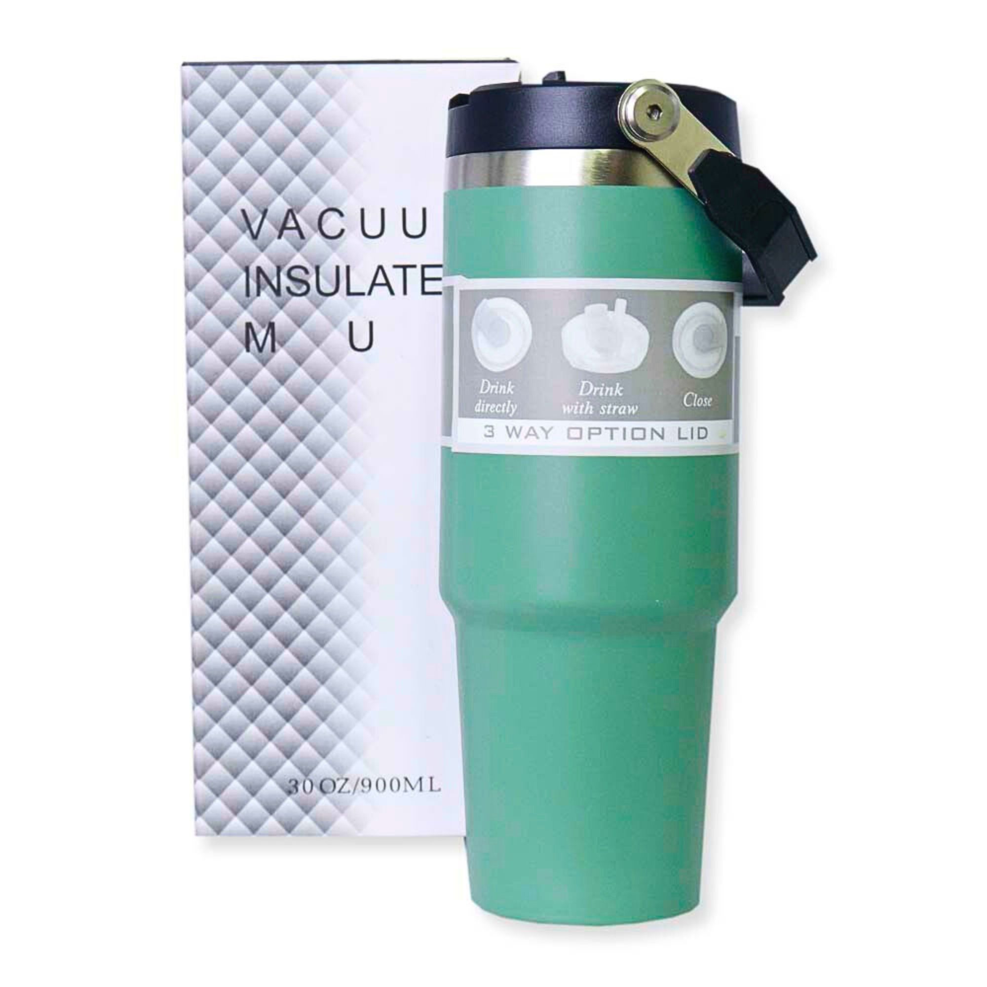 Foto 1 | Termo De Acero Inoxidable En Color Verde Mate Con Tapa Antiderrames, Popote, Agarradera