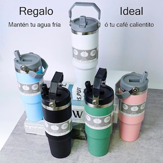 Foto 2 | Termo De Acero Inoxidable En Color Verde Mate Con Tapa Antiderrames, Popote, Agarradera