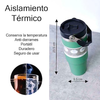 Foto 4 | Termo De Acero Inoxidable En Color Verde Mate Con Tapa Antiderrames, Popote, Agarradera