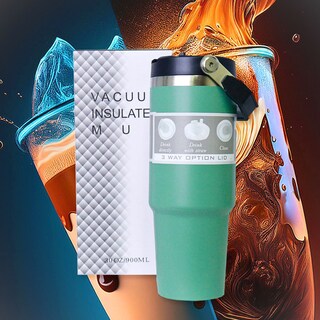 Foto 5 | Termo De Acero Inoxidable En Color Verde Mate Con Tapa Antiderrames, Popote, Agarradera