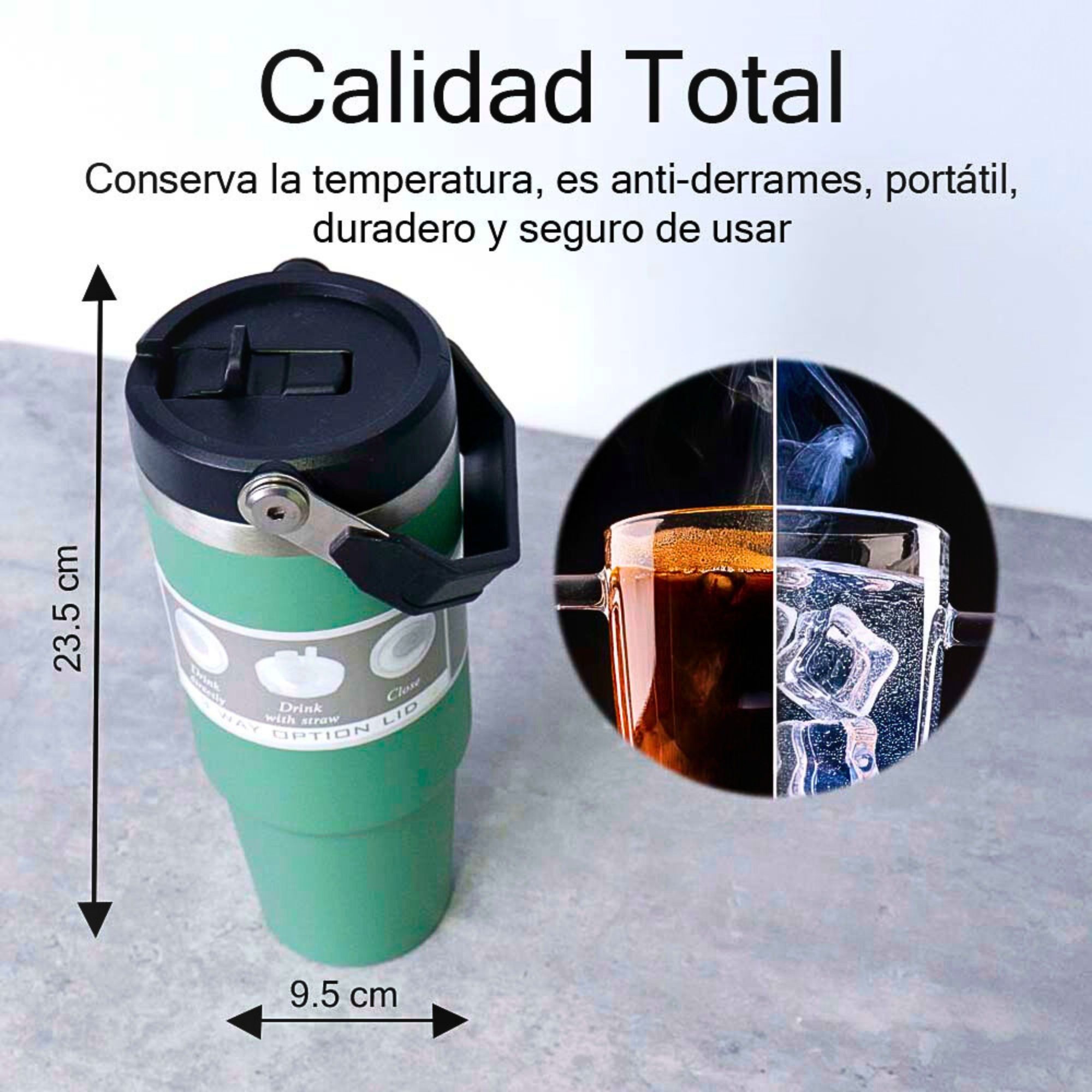 Foto 7 | Termo De Acero Inoxidable En Color Verde Mate Con Tapa Antiderrames, Popote, Agarradera