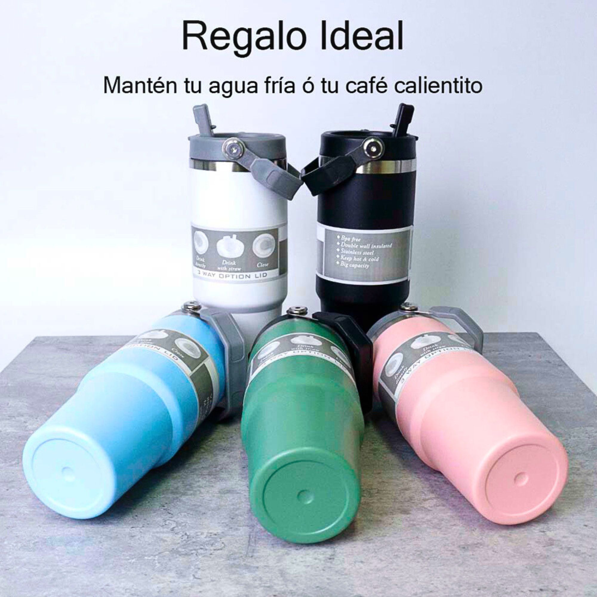 Foto 8 | Termo De Acero Inoxidable En Color Verde Mate Con Tapa Antiderrames, Popote, Agarradera
