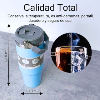Foto 3 | Termo De Acero Inoxidable En Color Azul Cielo Mate Con Tapa Antiderrames, Popote, Agarradera