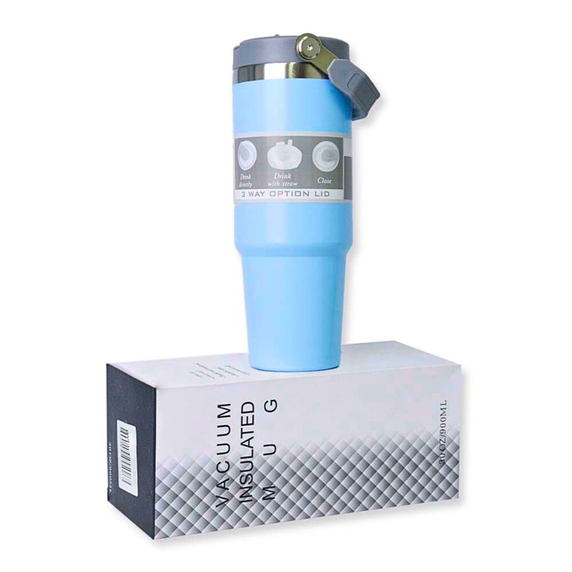 Foto 5 pulgar | Termo De Acero Inoxidable En Color Azul Cielo Mate Con Tapa Antiderrames, Popote, Agarradera