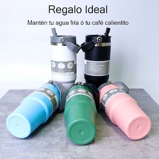 Foto 7 | Termo De Acero Inoxidable En Color Azul Cielo Mate Con Tapa Antiderrames, Popote, Agarradera