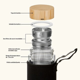 Foto 2 | Termo Infusor Te De Vidrio Con Tapa Bambú 450ml Lab.g Marron