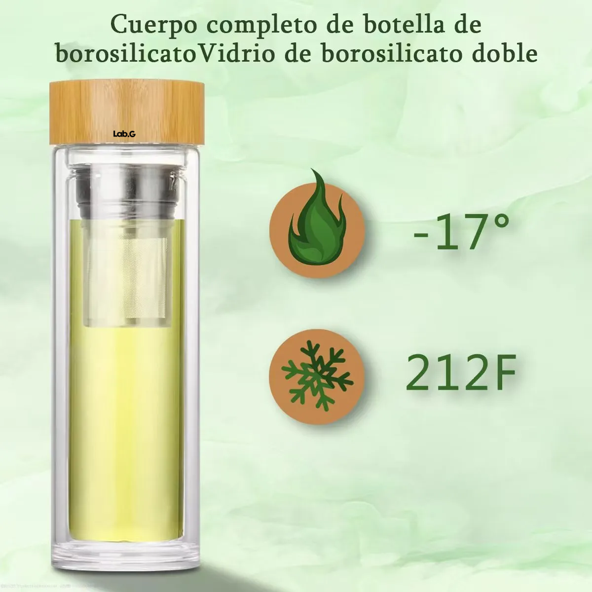 Foto 4 pulgar | Termo Infusor Te De Vidrio Con Tapa Bambú 450ml Lab.g Marron