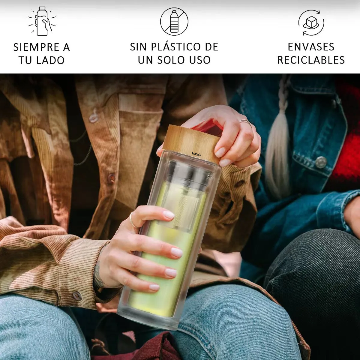 Foto 5 | Termo Infusor Te De Vidrio Con Tapa Bambú 450ml Lab.g Marron