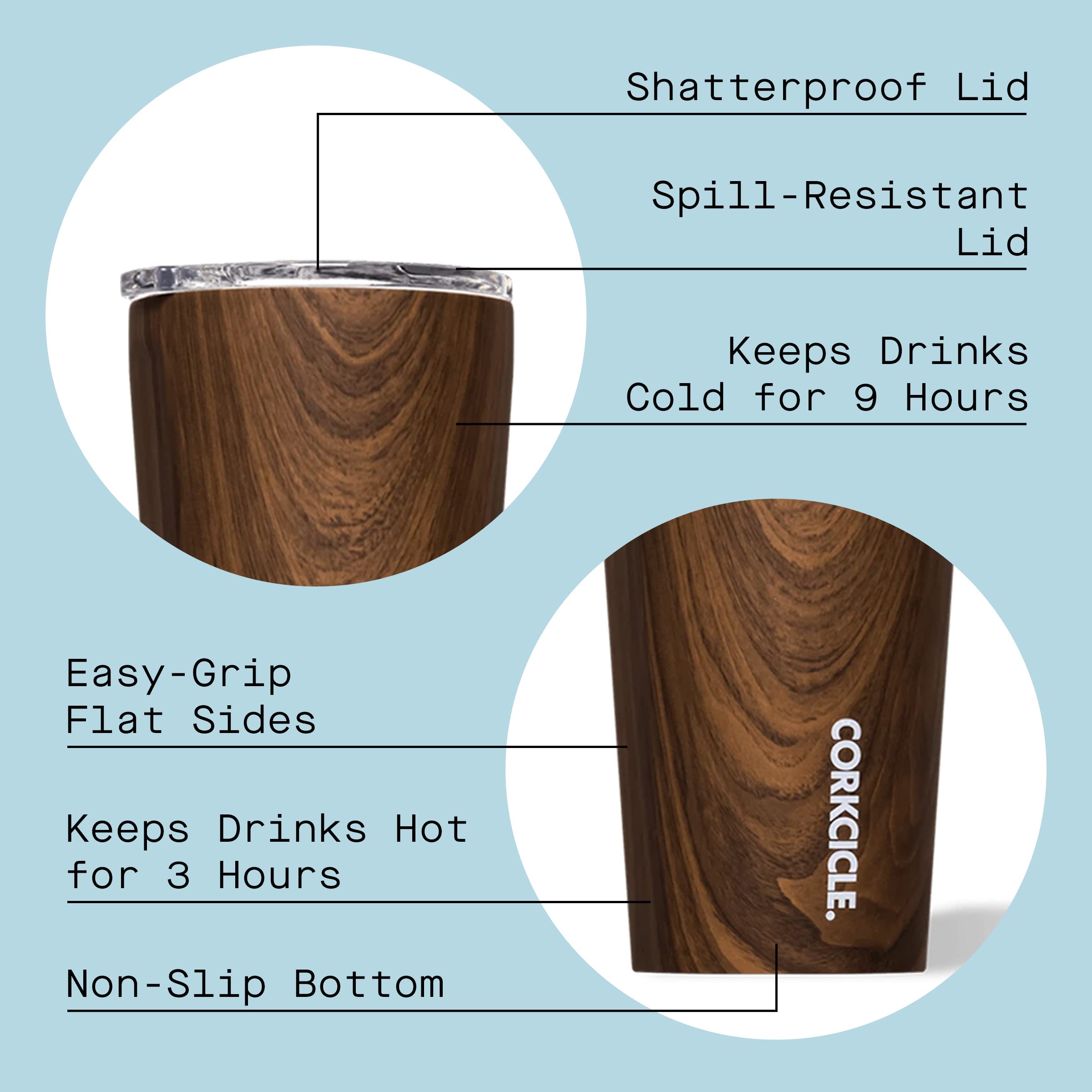 Foto 2 | Termo Corkcicle Classic, Madera De Nogal, 473 Ml, Acero Inoxidable - Venta Internacional.