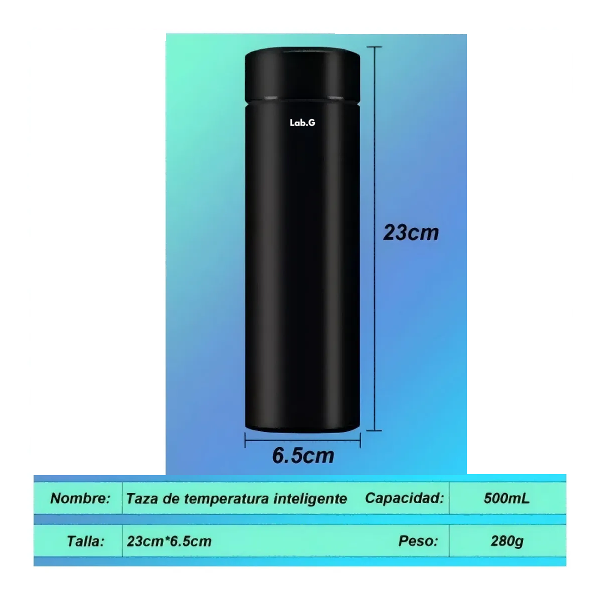 Foto 5 pulgar | Termo Digital Inteligente De Acero Inoxidable 500ml Lab.g Negro
