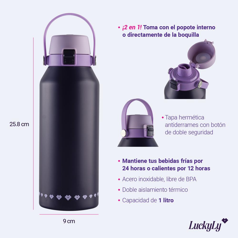 Foto 7 | Termo Luckyly Liza Morado Lila O Beige De Acero Inoxidable Doble Aislamiento Térmico De 1 Litro Tapa Hermética Con Po