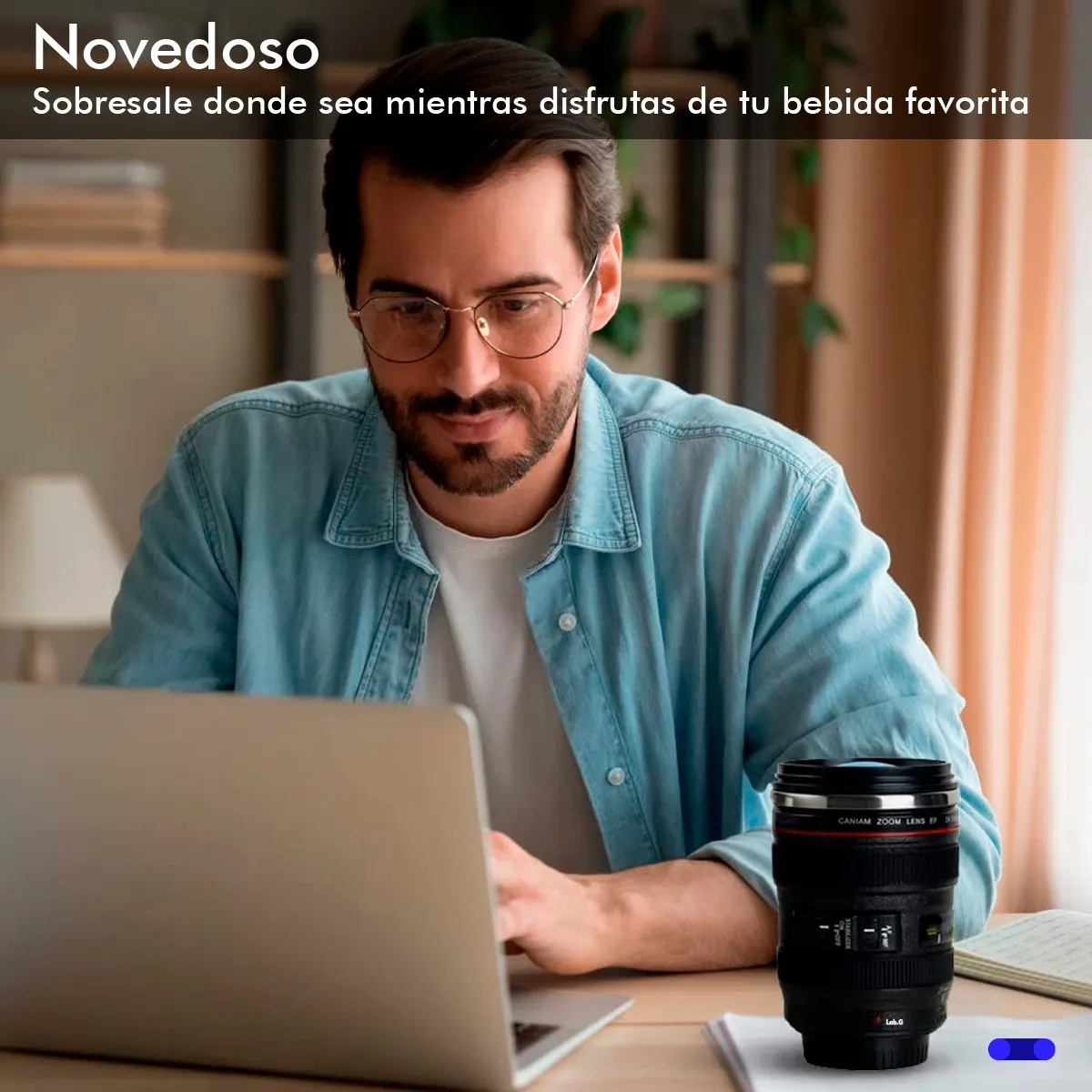 Foto 4 | Termo Taza Vaso Forma Lente Fotográfico Acero Inox Con Tapa Lab.g Negro