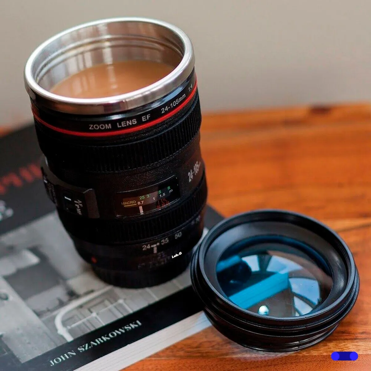 Foto 5 | Termo Taza Vaso Forma Lente Fotográfico Acero Inox Con Tapa Lab.g Negro
