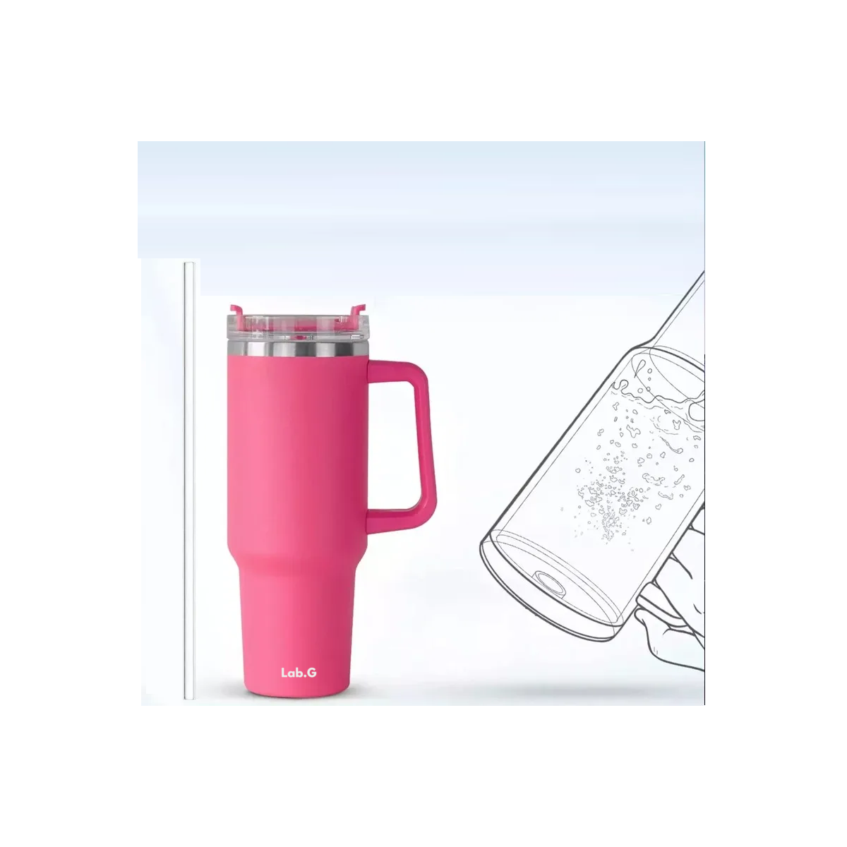 Foto 3 pulgar | Vaso Térmico Portátil De Acero Inoxidable Con Popote Rosa