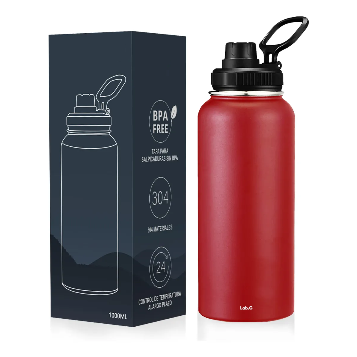 Foto 5 | Termo Vaso-botella Acero Inoxidablecon Fría/caliente 40 Oz Lab.g Rojo