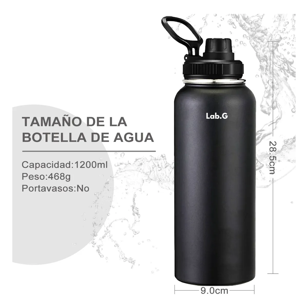 Foto 4 pulgar | Termo Botella De Acero Inoxidable Agua Fría Caliente Lab.g Negro