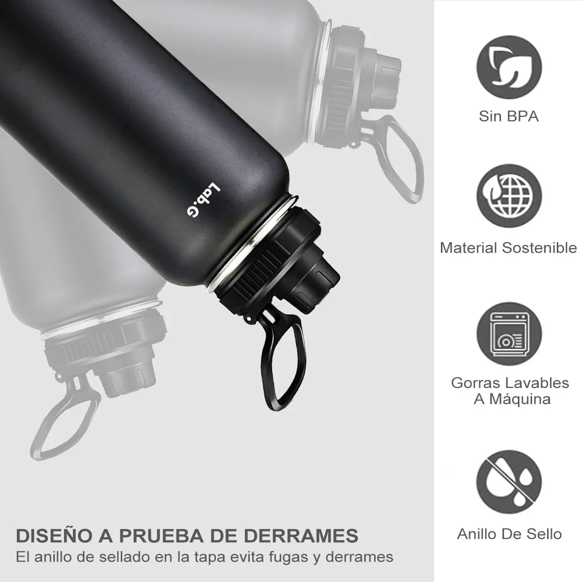 Foto 4 | Termo Botella De Acero Inoxidable Agua Fría Caliente Lab.g Negro