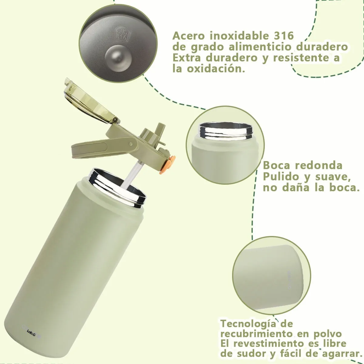 Foto 4 pulgar | Termo Acero Inoxidable Botella De Agua Portátil 1200ml  Lab.g  Verde