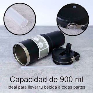 Foto 2 | Termo De Acero Inoxidable En Color Azul Cielo Mate Con Tapa Antiderrames Popote Agarradera Negro