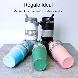 Foto 3 | Termo De Acero Inoxidable En Color Azul Cielo Mate Con Tapa Antiderrames Popote Agarradera Negro