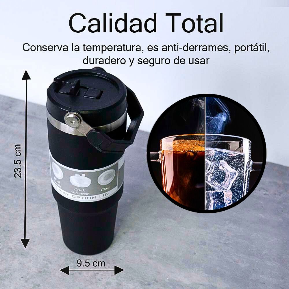Foto 5 | Termo De Acero Inoxidable En Color Azul Cielo Mate Con Tapa Antiderrames  Popote  Agarradera Negro