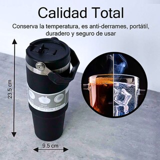 Foto 5 | Termo De Acero Inoxidable En Color Azul Cielo Mate Con Tapa Antiderrames Popote Agarradera Negro