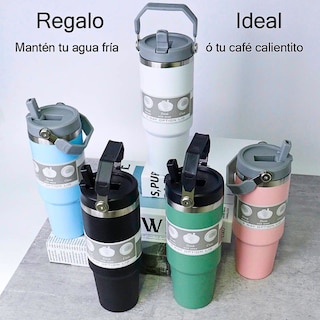 Foto 6 | Termo De Acero Inoxidable En Color Azul Cielo Mate Con Tapa Antiderrames Popote Agarradera Negro