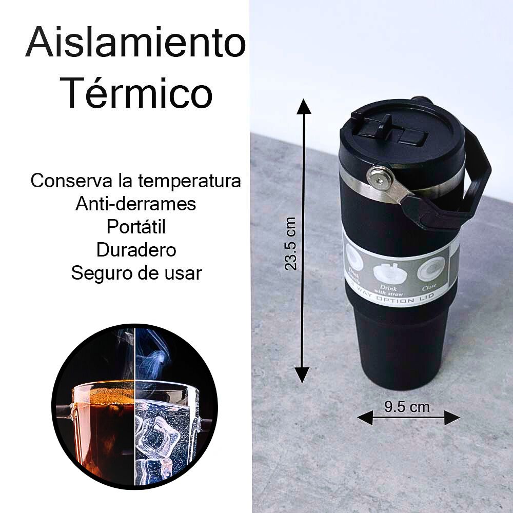 Foto 8 pulgar | Termo De Acero Inoxidable En Color Azul Cielo Mate Con Tapa Antiderrames  Popote  Agarradera Negro