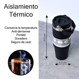 Foto 7 | Termo De Acero Inoxidable En Color Azul Cielo Mate Con Tapa Antiderrames Popote Agarradera Negro