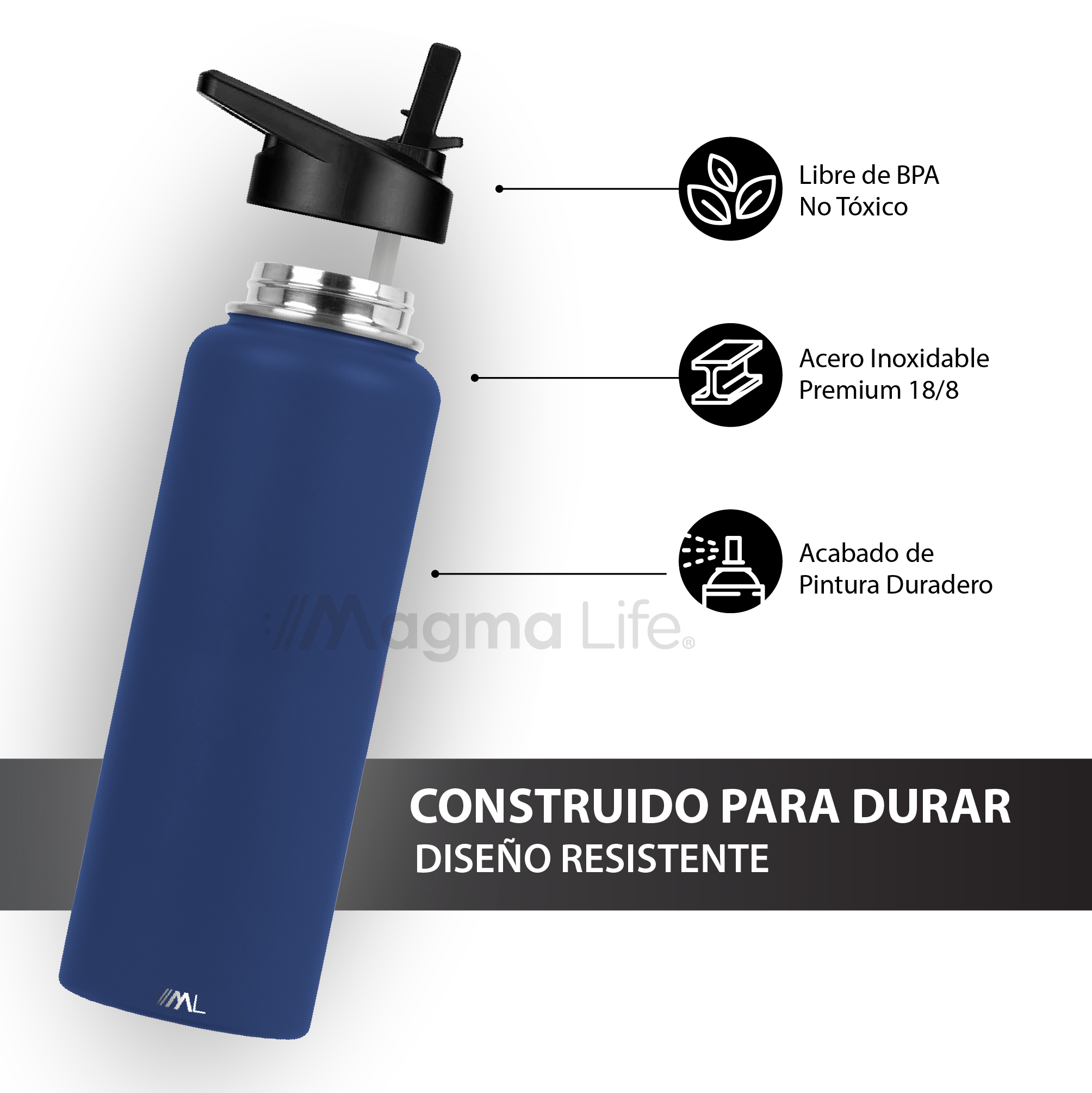 Foto 5 pulgar | Magma Life Termo Para Café Y Agua 40 Oz  Acero Inoxidable Con 3 Tapas  Azul Navy